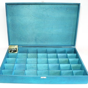 35 Compartments Turquoise Wooden Tea Box / Tea Organizer / Personalized Box Option