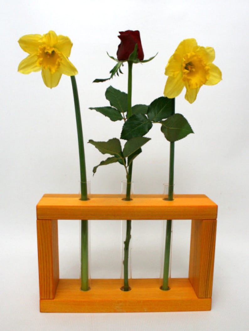 Wooden Bud Vase Home Decor 3 Flowers / Home Decor / Wooden Etsy