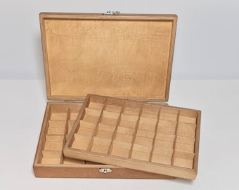 Collection Storage Box / 48 Compartment Box / Light Brown Collection Box with Removable Layer / Collection Display Box