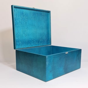 Large Storage Box / Big Wooden Box / Wooden Gift and Keepsake Box / Turquoise Box 16 x 11 x 6.30 inch