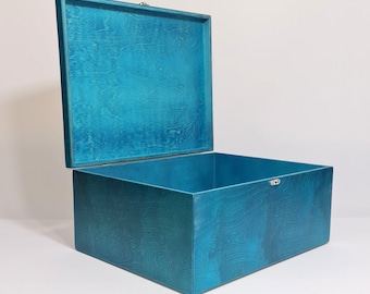 Grande boîte de rangement / Grande boîte en bois / Boîte cadeau et souvenir en bois / Boîte turquoise 16 x 11 x 6,30 pouces