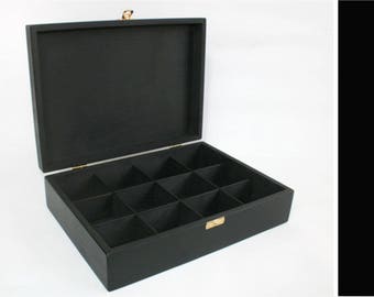 Boîte à thé en bois noire 12 compartiments / Boîte noire / Boîte de rangement / Boîte à bijoux / Boîte souvenir / Option boîte personnalisée / Organisateur de thé