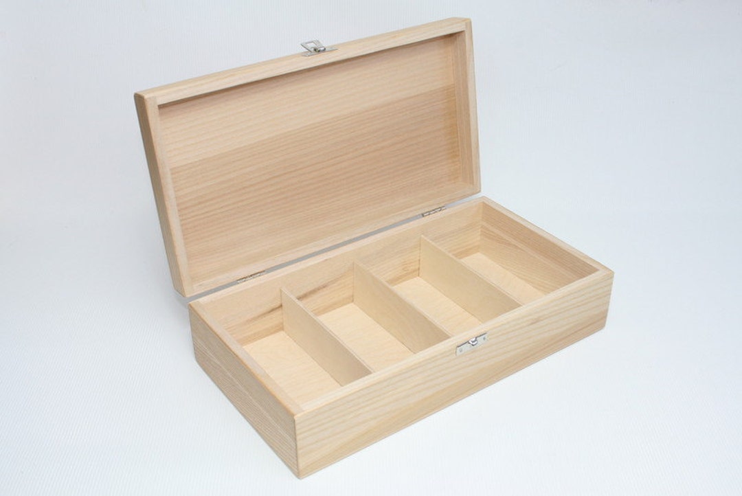 Wooden Box With 4 Compartments / Keepsake Box / Wooden Jewelry Box / Ash  Wood Box / Collection Box / Storage Box 