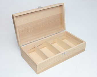 Wooden Box with 4 Compartments / Keepsake Box / Wooden Jewelry Box / Ash Wood Box / Collection Box / Storage Box