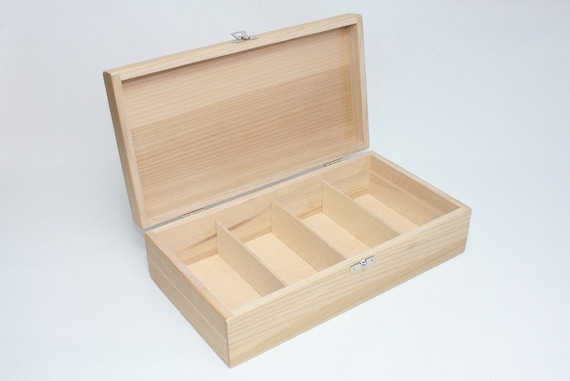 Wooden Box With 4 Compartments / Keepsake Box / Wooden Jewelry Box