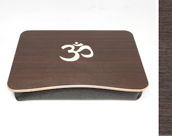 Wooden Laptop Bed Tray: Wenge Veneered Plywood with Om Inlay