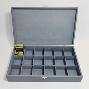 Gray 24 Compartments Wooden Tea Box / Storage Box / Personalized Box / Tea Organizer