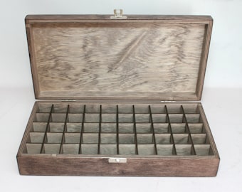 50 Compartments Box / Keepsake Box / Storage Box / Keepsake Box / Brown Wood Box / Collection Storage Box