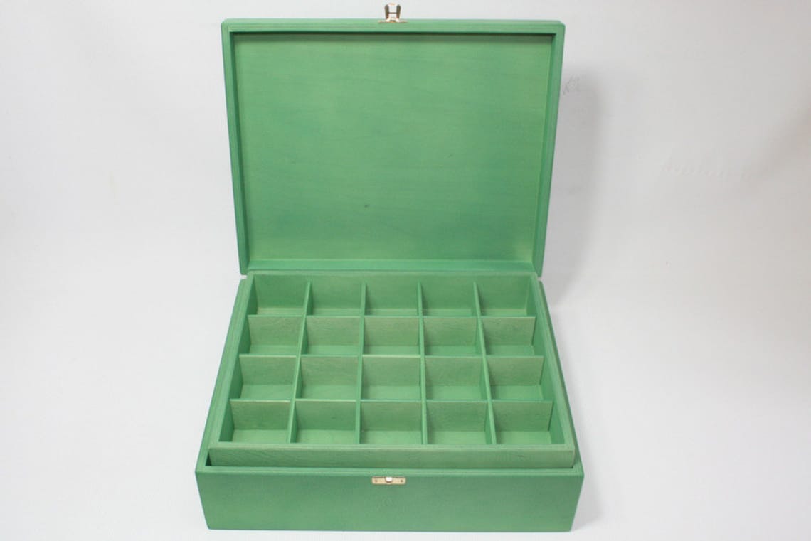 Large Wooden Storage Box / Green Collection Box With Removable Etsy
