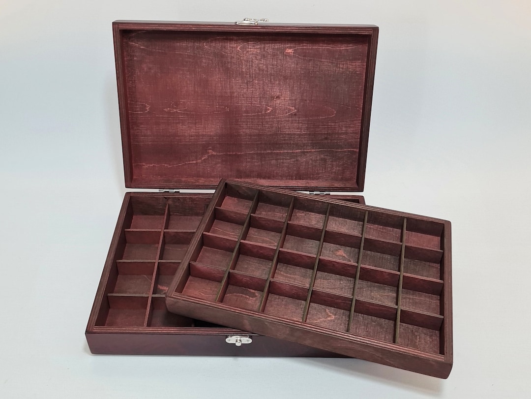 Dark Red Collection Box: 48 Compartment Wooden Storage - Etsy