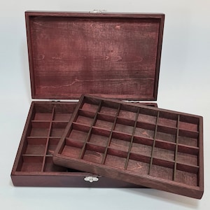 Collection_ Storage Box / 48 Compartment Box / Dark Red Collection Box with Removable Layer / Collection Display Box