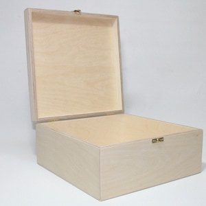 Wooden Box for DIY Projects / Unfinished Wooden Box 9.64 x 9.64 x 4.33 inch (other dimensions available) / Unpainted Box / Natural Color Box