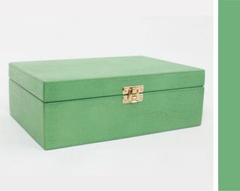 gift jewelry presentation box Wooden Tea Box / 6 Compartments Box / Wooden Keepsake Box / Jewelry Box / Green Box / Plywood Box / Personalized Box Option / Tea Organizer