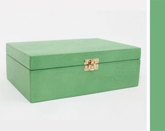 Wooden Tea Box / 6 Compartments Box / Wooden Keepsake Box / Jewelry Box / Green Box / Plywood Box / Tea Organizer