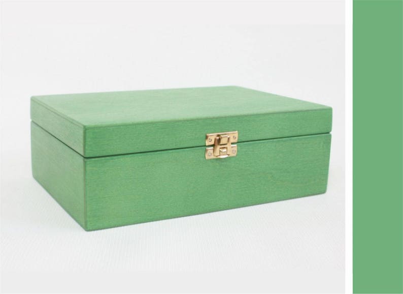 Wooden Tea Box / 6 Compartments Box / Wooden Keepsake Box / Jewelry Box / Green Box / Plywood Box / Tea Organizer image 1