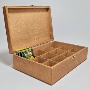 Wooden Tea Box / 12 Compartments Box / Light Brown Box / Wooden Keepsake Box / Jewelry Box / Collection Storage Box / Collection Display
