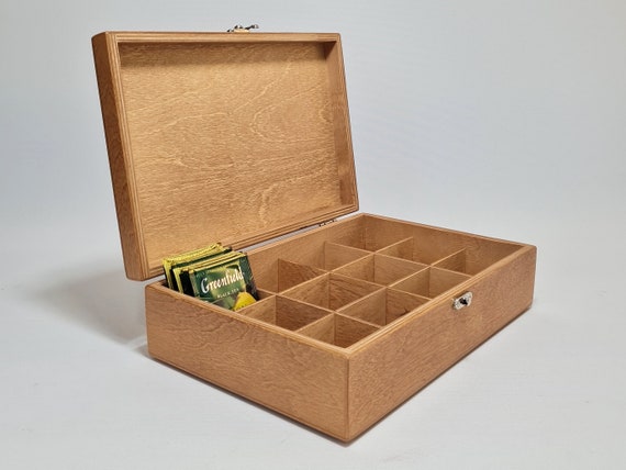 Caja de té de madera / Caja de 12 compartimentos / Caja marrón claro / Caja  de recuerdos de madera / Caja de joyería / Caja de almacenamiento de  colección / Exhibición de colección -  España