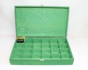 24 Compartments Green Wooden Tea Box / Tea Organizer / Personalized Box Option