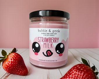 Strawberry Milk  Scented Soy Candle - 8 oz. jar - Valentine's Day cute kawaii