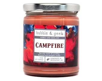 Campfire scented soy candle - 8 oz. jar - firewood, smoke