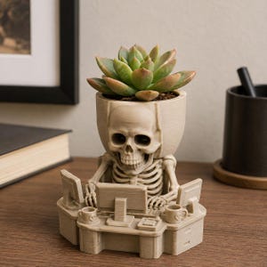 Coder Skeleton 3D Printed Planter Pot | Programmer Desk Succulent Holder