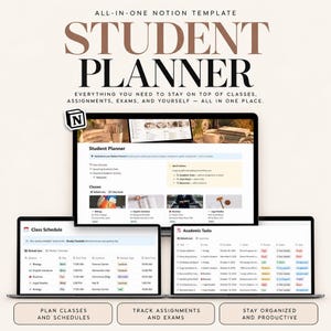 Student Planner Notion Template, Class Schedule and Assignment Tracker for 2026–2027