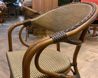 Handwoven French Bistro Armchair | Vintage Style Rattan Outdoor & Dining Chair | Woven Patio Seating