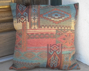 3. Southwestern pillow cover. From 16 x 16 to 24 x 24. Luxurious upholstery fabric in warm Taos Mesa colors.