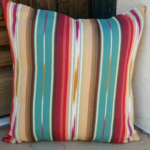 Southwestern Pillow Cover. 16 x 16 to 24 x 24. Soft woven, fair trade cotton fabric. Striped serape design.