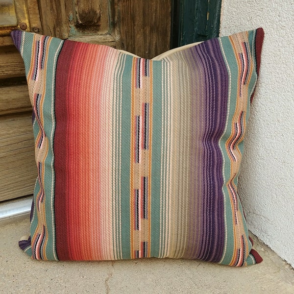 Southwestern Pillow Cover. 16 x 16 to 24 x 24. soft woven, free trade cotton fabric. Serape design. Saddle blanket style.