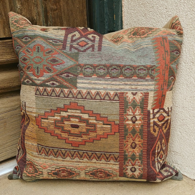 Heather Tan and Grey Southwest Design Cotton Pillow Cover