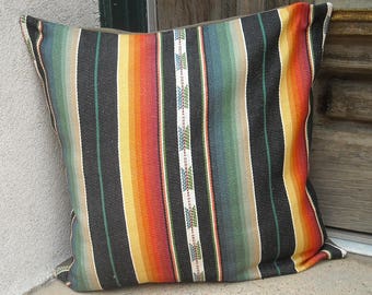 Southwestern Pillow Cover. 16 x 16 to 24 x 24. soft woven, fair trade cotton fabric. Serape design
