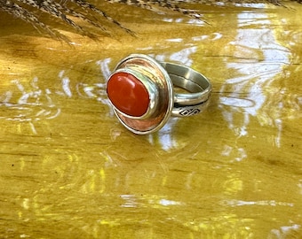 Orange rosarita, Sterling silver, and copper ring