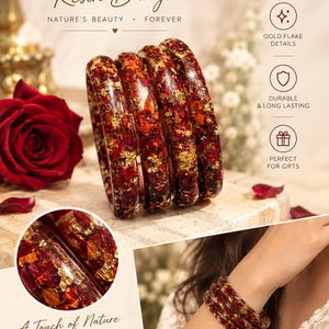 Handmade Rose Petal Resin Bangle | Gold Flake Floral Jewelry | Gift for her | Wedding gift