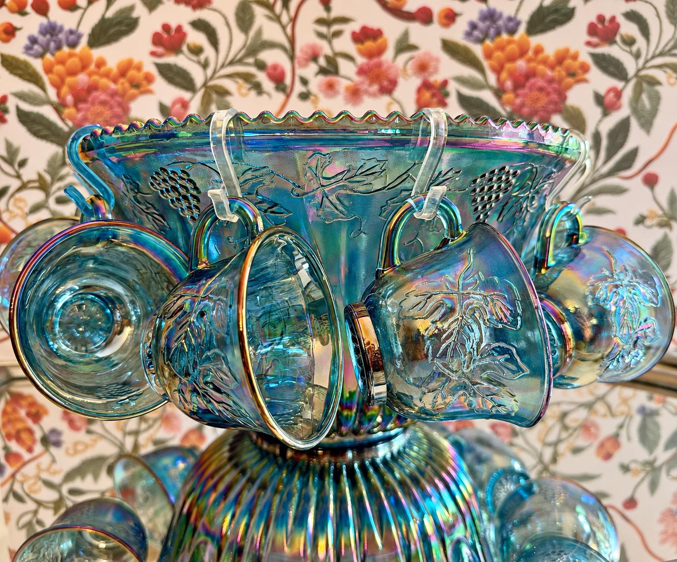 Vintage Indiana Glass Blue Punch Bowl - Etsy