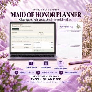 Maid of Honor Planner Excel: Shared Costs, Payments and Wedding Tasks