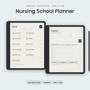 看護学校向けデジタルプランナー、日付なし＆ハイパーリンク付き、臨床トラッカー、薬剤カード、iPad GoodNotes、reMarkable、Kindle Scribe、PDF