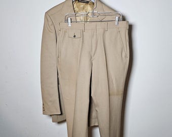 Vintage 70s Marx-Haas Athlete Leisure Suit Tan Disco Blazer Wide Lapel USA Made