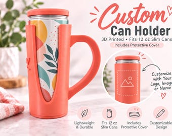 Portabotellas de 355 ml con asa, funda protectora y acogedora impresa en 3D.