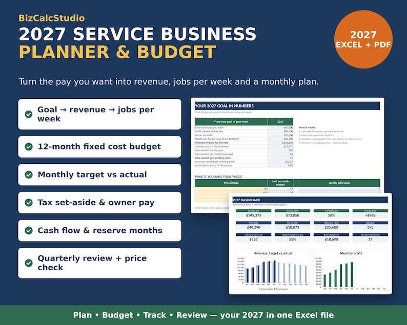 2027 Business Planner and Budget Spreadsheet | Service Business Income ...