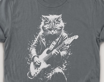 Cat Rockstar Guitar Shirt: Electric Guitar Unisex Gift Tee