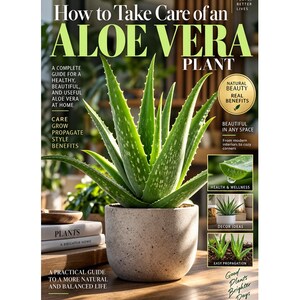 May include: A book titled How to Take Care of an Aloe Vera Plant by Janet Johns. The cover features a green aloe vera plant in a speckled gray pot, with text detailing care, propagation, and benefits, plus small inset photos of plant details.