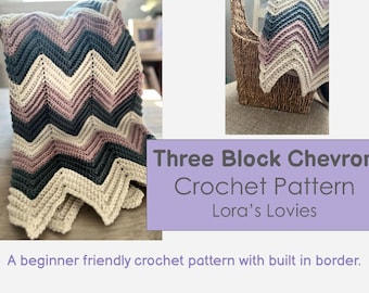 Patrón de manta de crochet Chevron con borde incorporado
