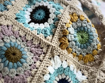 Scrapghan Sunburst Granny Square Blanket, Colorful Crochet Blanket