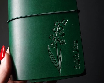 Forest Nine Trifold Leather Journal Cover with Birth Month Flower - A5, A6, B6, B5, A4