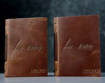 Custom vow books SET OF TWO / 2 His and hers wedding vow books, Lined or blank, Handmade personalized leather journals - Bridal shower gift