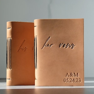 Custom vow books SET OF TWO / 2 His and hers wedding vow books, Lined or blank, Handmade personalized leather journals - Bridal shower gift