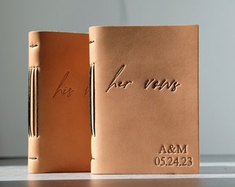 Custom vow books SET OF TWO / 2 His and hers wedding vow books, Lined or blank, Handmade personalized leather journals - Bridal shower gift