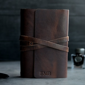 REFILLABLE Personalized Leather Journal Cover or Leather Notebook Cover - Blank or Lined Travel Journal / Sketchbook, Custom Initials