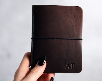 Refillable Personalized Leather journal / 3.5x5" Small Pocket Notebookl with Lined or Blank Pages - Going Away Gift | Personalized on Sale
